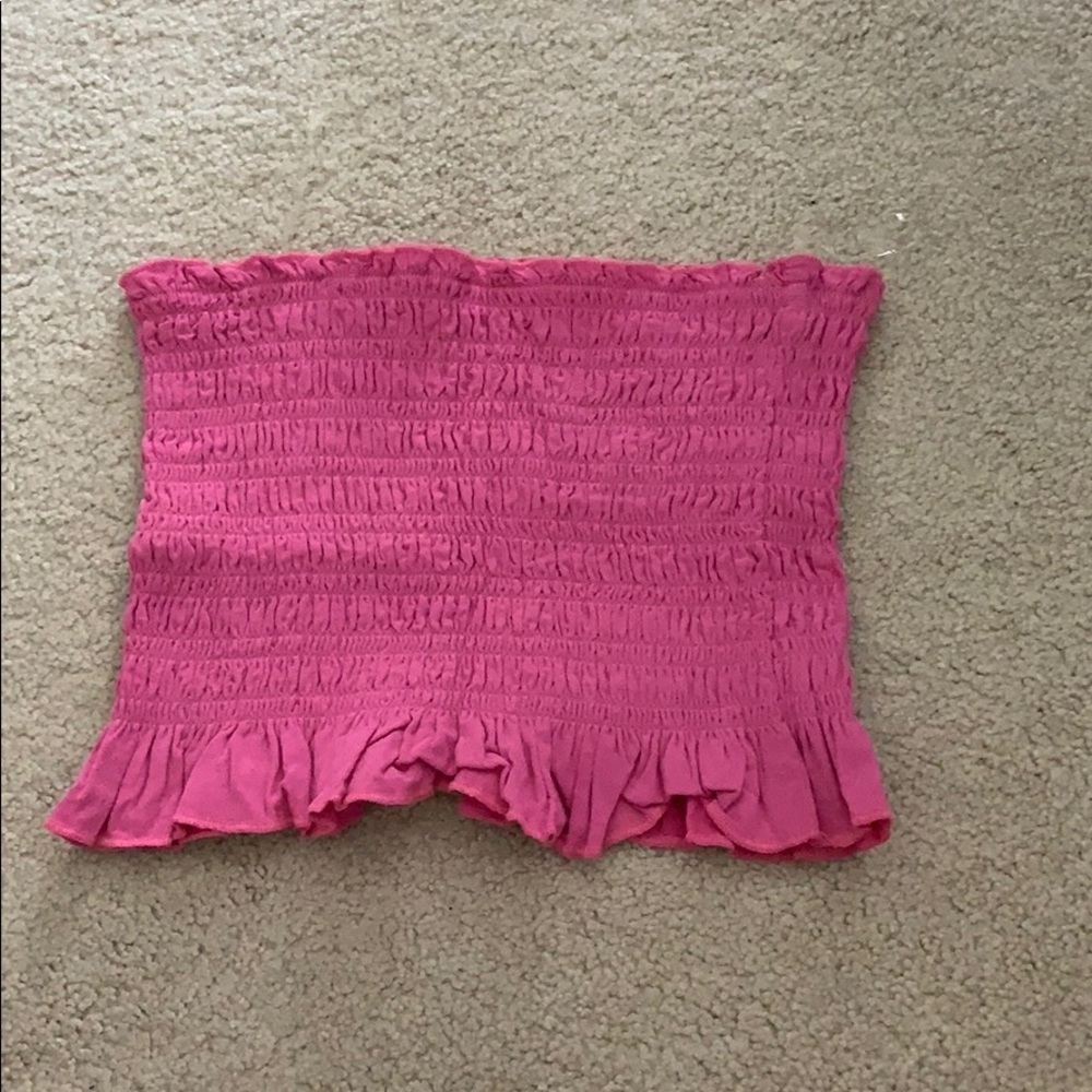pink strapless crop top